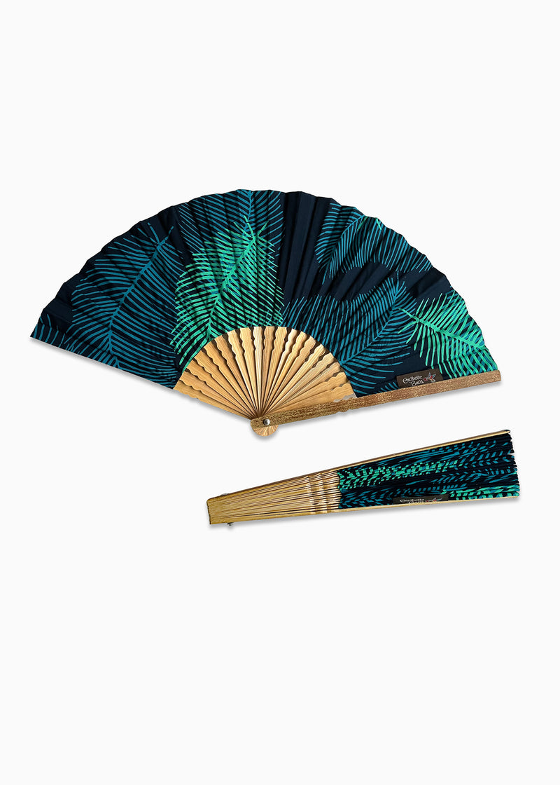 Navy & Teal (Ocean) - Handmade Batik Folding Fan - Palm Design