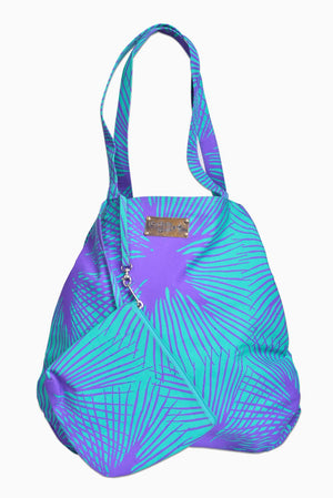 Turquoise & Purple (Hummingbird) - Handmade Batik Tote Bag - Starburst Design