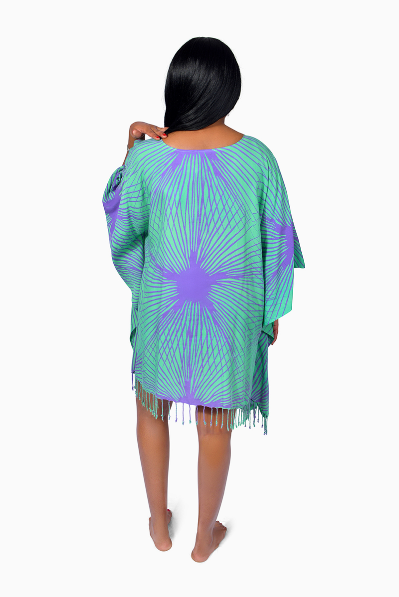 Turquoise & Purple (Hummingbird) - Handmade Batik Cover Up