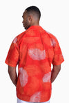 Red, Orange & White (Pomegranate) - Handmade Batik Men’s Shirt - Palm Design 