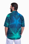 Navy & Turquoise (Ocean) - Handmade Batik Men’s Shirt - Starburst Design 