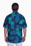 Navy & Turquoise (Ocean) - Handmade Batik Men’s Shirt - Palm Design 