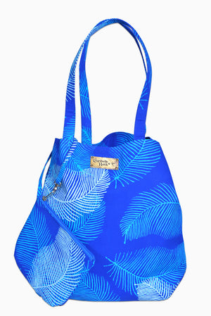Blue & White (Sky) - Handmade Batik Tote Bag - Palm Design