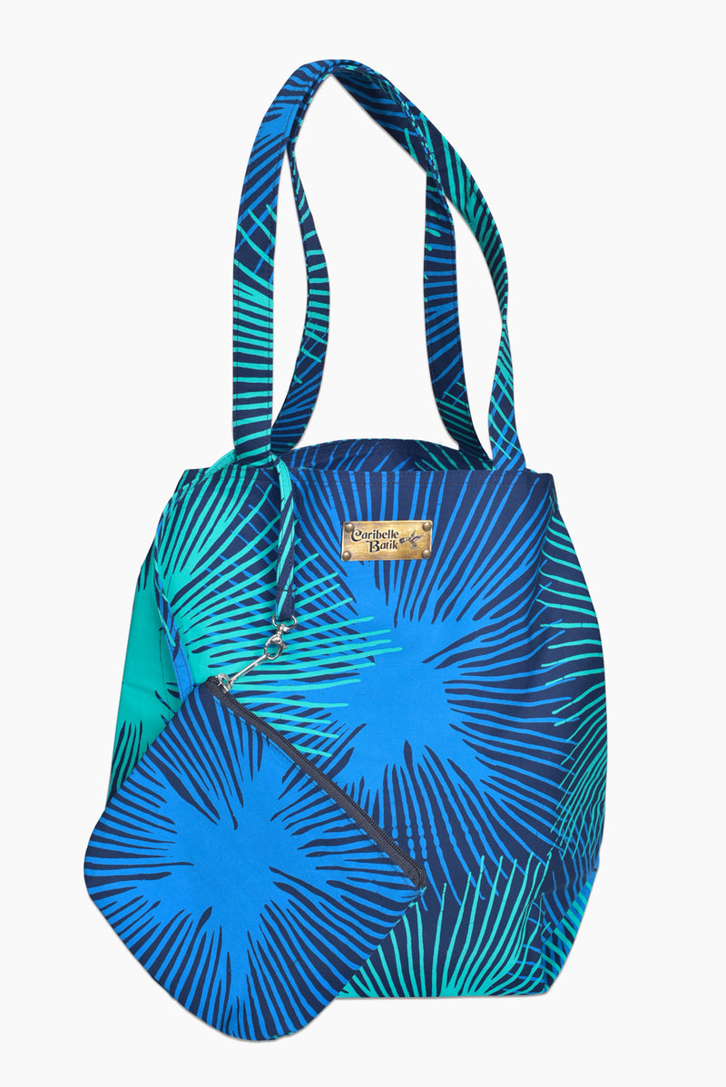 Navy & Turquoise (Ocean) - Handmade Batik Tote Bag - Starburst Design