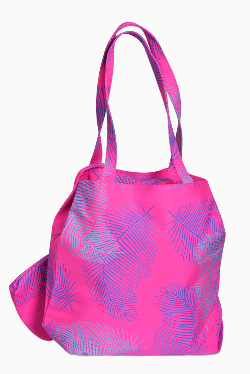 Pink, Purple & Grey (Bougainvillea) - Handmade Batik Tote Bag - Palm Design
