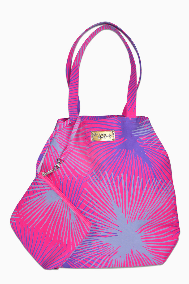 Pink, Purple & Grey (Bougainvillea) - Handmade Batik Tote Bag - Starburst Design