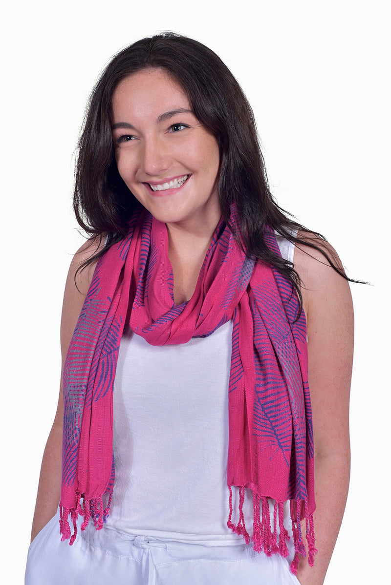 Pink, Purple & Grey (Bougainvillea) - Handmade Batik Tissue Scarf - Palm Design