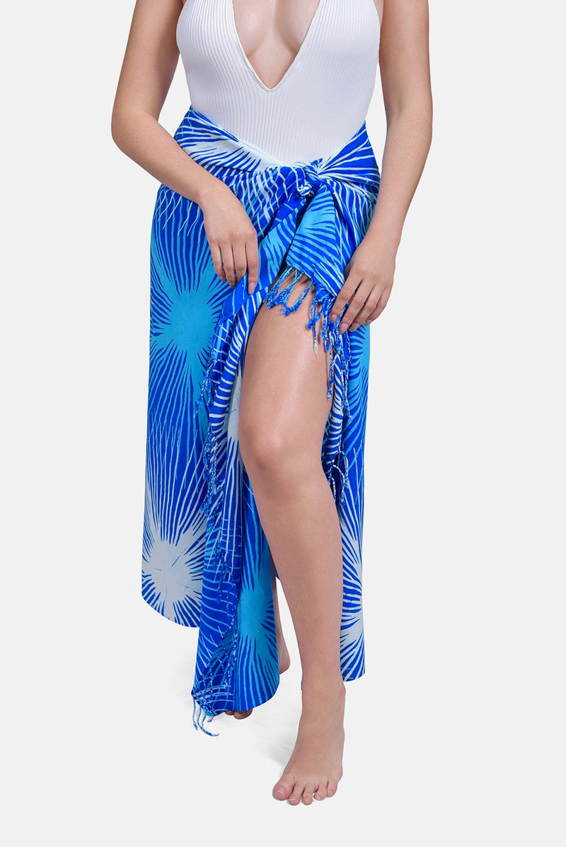 Blue & White (Sky) - Handmade Batik Sarong - Starburst Design