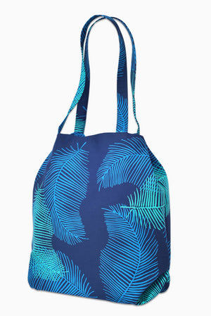 Navy & Turquoise (Ocean) - Handmade Batik Tote Bag - Palm Design