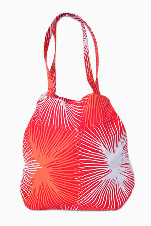 Red, Orange & White (Pomegranate) - Handmade Batik Tote Bag - Starburst Design