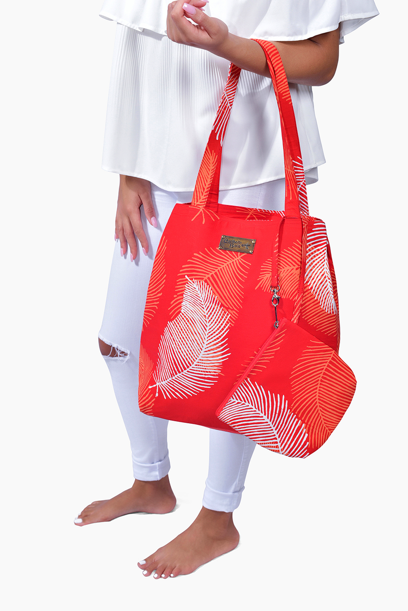 Red, Orange & White (Pomegranate) - Handmade Batik Tote Bag - Palm Design