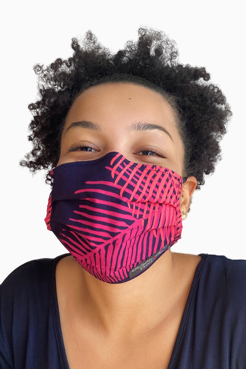 Pink & Purple (Fuchsia) - Handmade Batik Reusable Face Mask - Palm Design