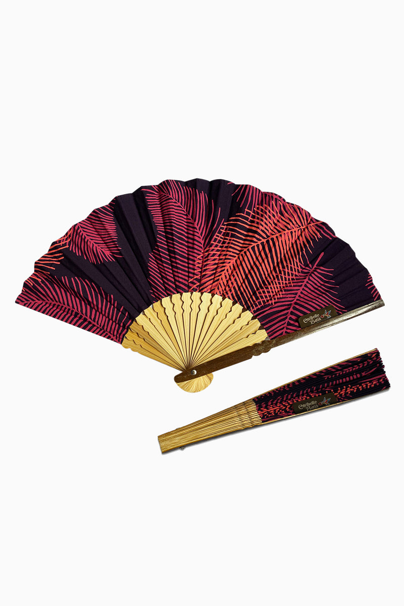 Pink, Purple & Coral (Fuchsia) - Handmade Batik Folding Fan - Palm Design